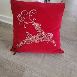 Pier 1 Imports Red and Gold Velvet Sequin Reindeer Christmas Pillow